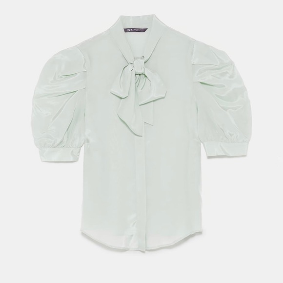 Zara Tops - Zara Sea Green Pussybow Satin Blouse